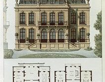 Parisian suburban house and printed plans by Leon Isabey