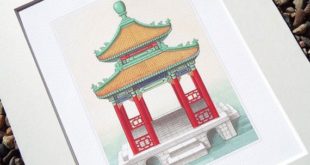 Chinoiserie Pagoda Architectural Drawing 1 filing high quality printing ...