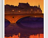 Illustration of Paris - Ile Saint Louis (Purple Version) - Giclee Fine Art Print ...