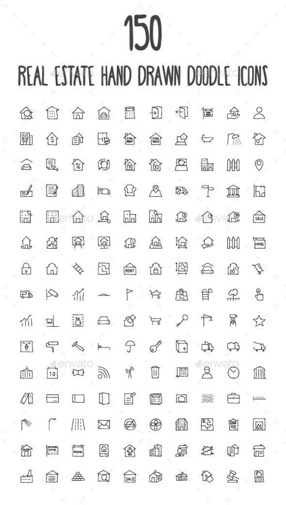 150 real estate hand drawn Doodle icons