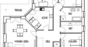 Angular bungalow floor plan with 128.05 m² of living space