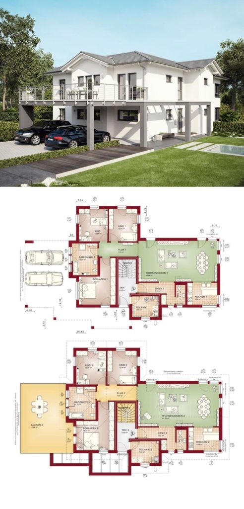 Classic two-family house with sloping roof and granny floor - Grundris House ...