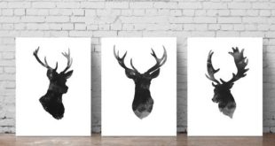 Deer Head Set 3 Drawing. Gray minimalist painting giclée painting ...