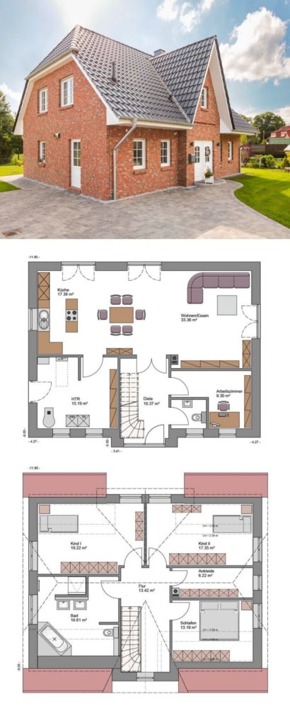 Detached house in country house style with gabled frieze, clinker facade and disabled whale ...