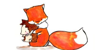 Found art illustration of fox and hedgehog nursery