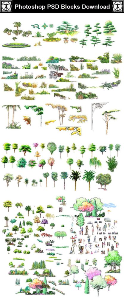 Hand-painted PSD tree blocks 4 - CAD Design | Free CAD blocks, drawings, details