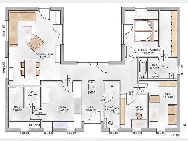 Hausansicht Elbe-Haus® Bungalow 3-123-U