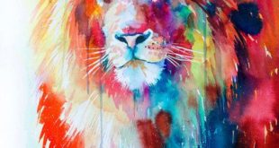 Lion watercolor painting animal print art by SlaviART on Etsy
