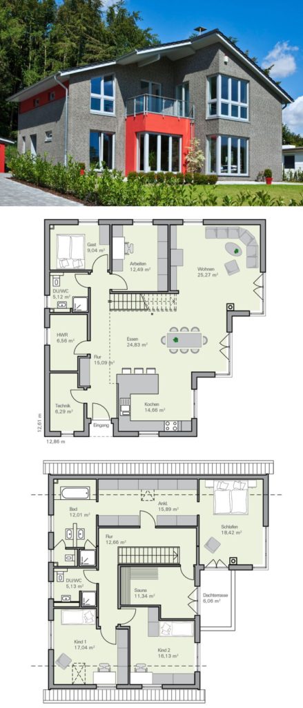 Modern detached house with garage, clinker facade and roof chair Architecture - ...
