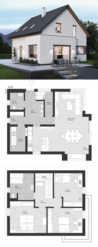 Modern house with extension architecture and saddle roof - Grundr house construction ideas ...