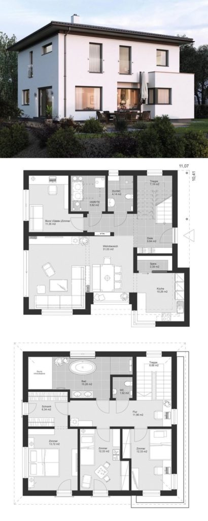 Modern villa in the city, with a classical architecture, with a hipped roof and window of cultivation ...