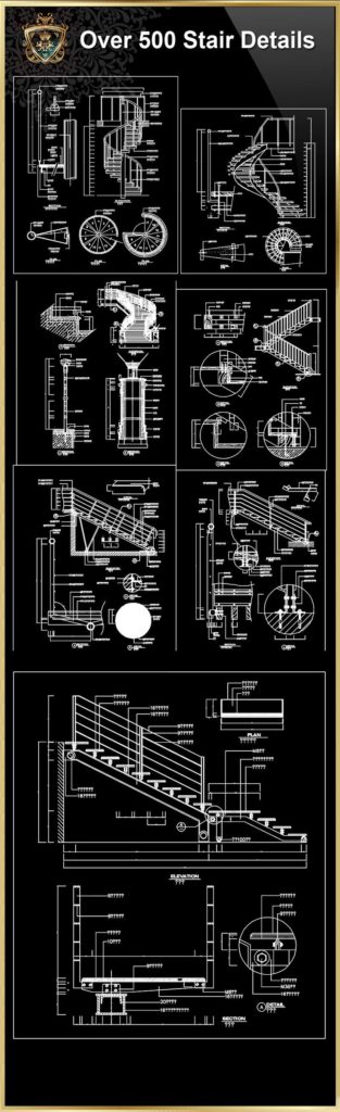 More than 500 details of stairs, components of stairs, architecture design of stairs