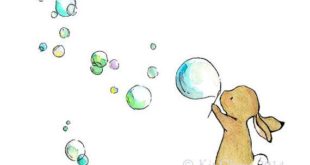 Nursery Art Bunny Bubbles Art Print by trafalgarssquare on Etsy