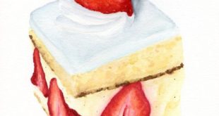 ORIGINAL vanilla and strawberry cake Painting by ForestSpiritArt, £ 20.00