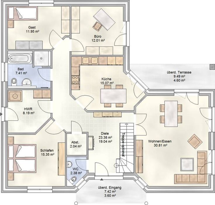 PLAN 133: angular bungalow with more than 130 m² of living space and a usable area in the ...