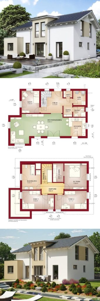 Prefabricated house with sloping roof - House Evolution 148 V7 Bien Zenker - HausbauDirekt.de