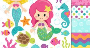 Pretty Mermaid Clipart and pixelpaperprints digital paper game
