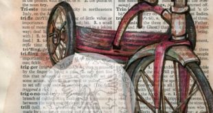 Print: Mixed media tricycle draw on the anguished dictionary page,