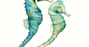 Seahorse Love / watercolor / teal / light green / aqua / tan / sea / ocean life / Archive ...