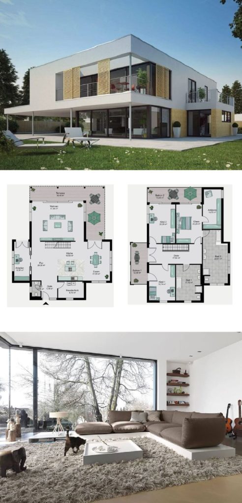 Villa of the city of Bauhaus, modern design with flat roof architecture - plan architect ...