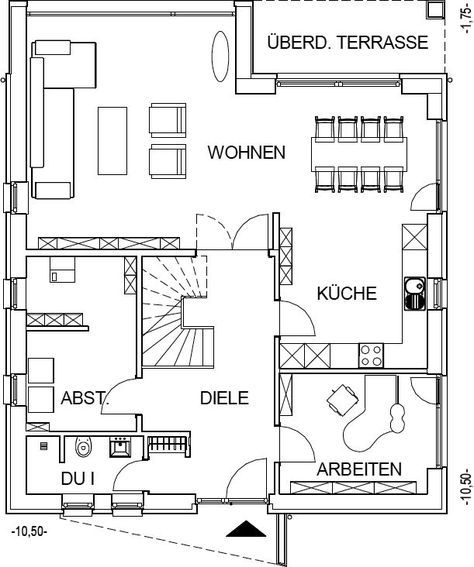 Floor plan of the modern city villa with 99.39 m² of living space on the ground floor