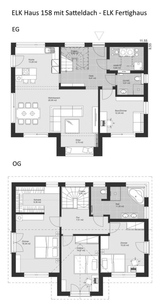 New modern construction detached house plan with architecture of saddle roof in ...