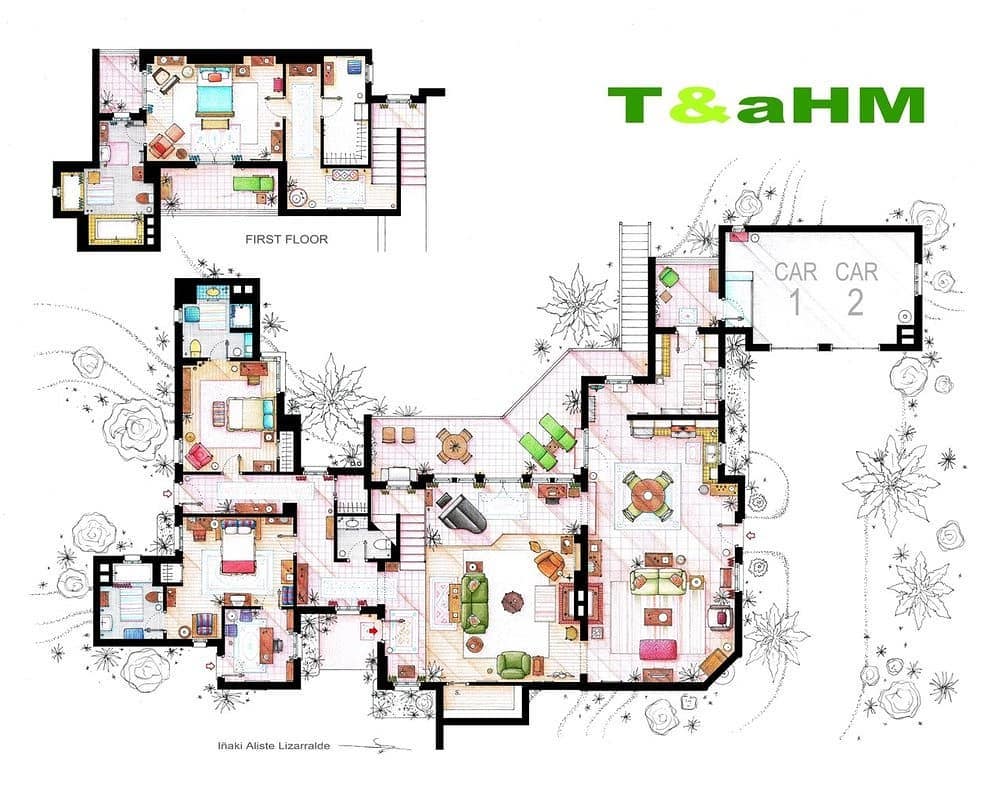 Floor plan of Charlie Harpers beach house by TWO AND A HALF MEN.