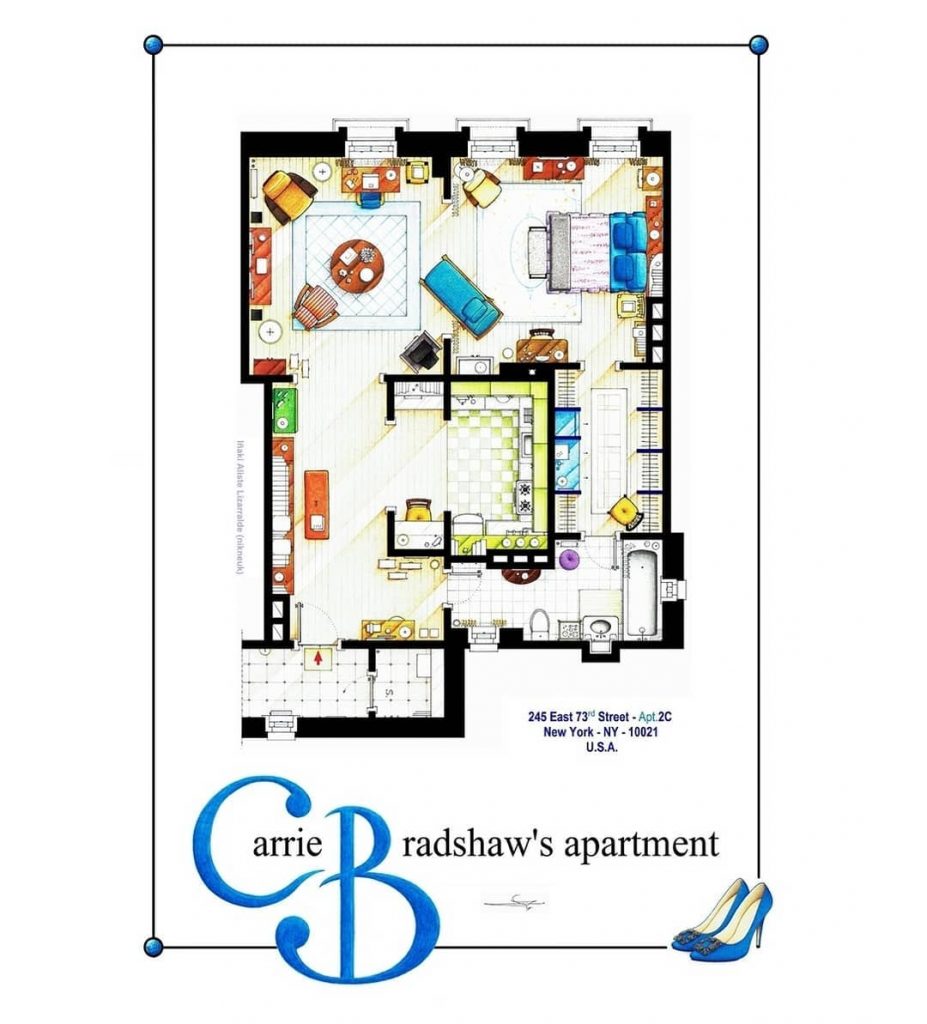 Poster versions of the floor plans of Carrie Bradshaw's apartment by SEX & THE