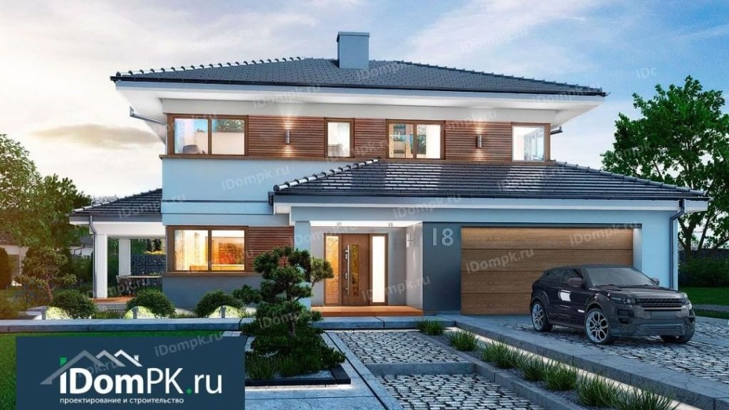 Project of a two-storey brick house with garage and terrace p1861ke
Floors: 2
