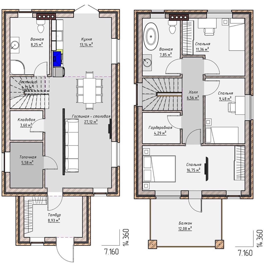 The layout of a twostorey residential building with a