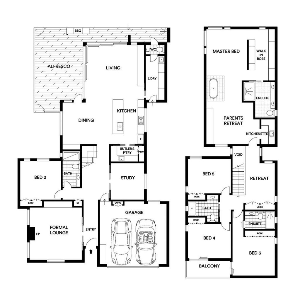 This spacious family layout consists of 5 spacious double rooms, 2 with en