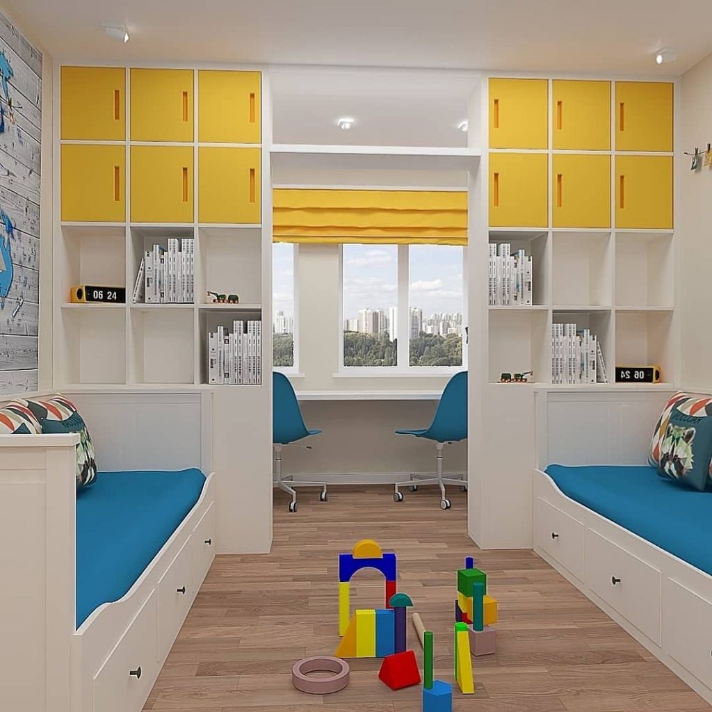 Visualization of a nursery for 2 boys in a modern style of 20.6 sqm.
D