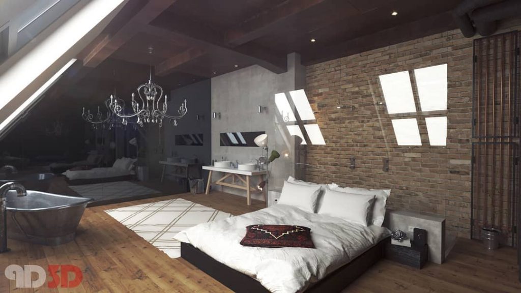 Cozy New York apartment bedroom. To brush