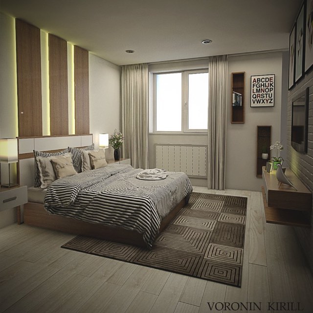 Visualization of a bedroom in loft style of 15 sqm
The project is made for a young family