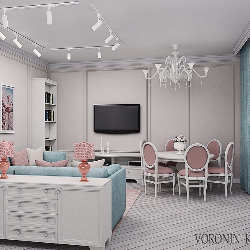 Visualization of the guest area of the eat-in kitchen in the style of a country house