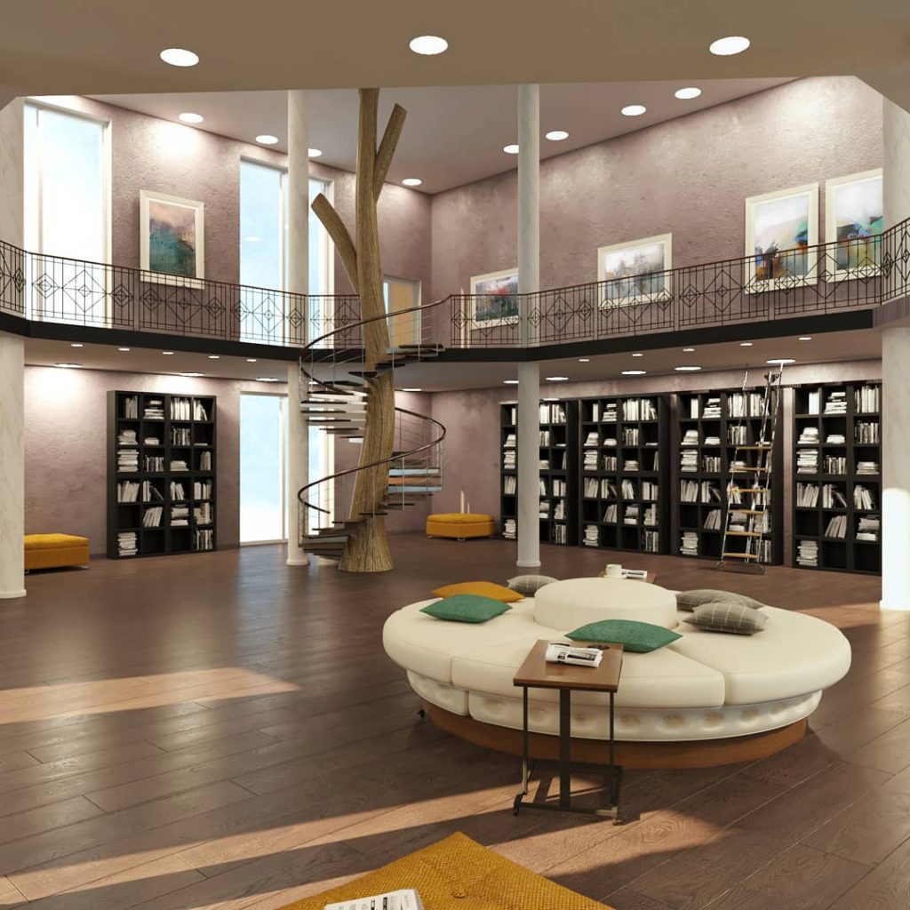 Favorite job! The interior of the library in the spa complex.