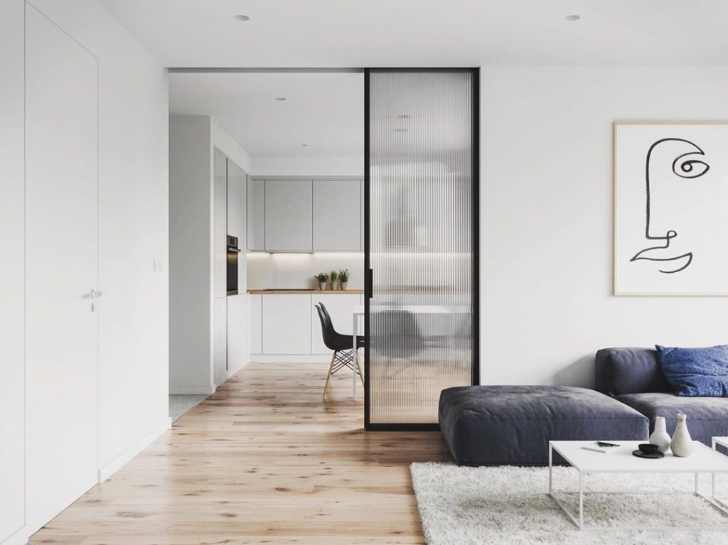 Living room (living room) separated by removable kitchen door. Living room separate