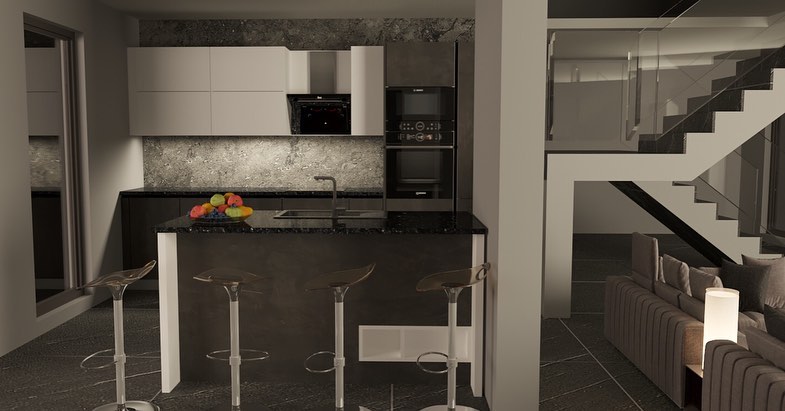 Living room with integrated kitchen. Living room with kitchen