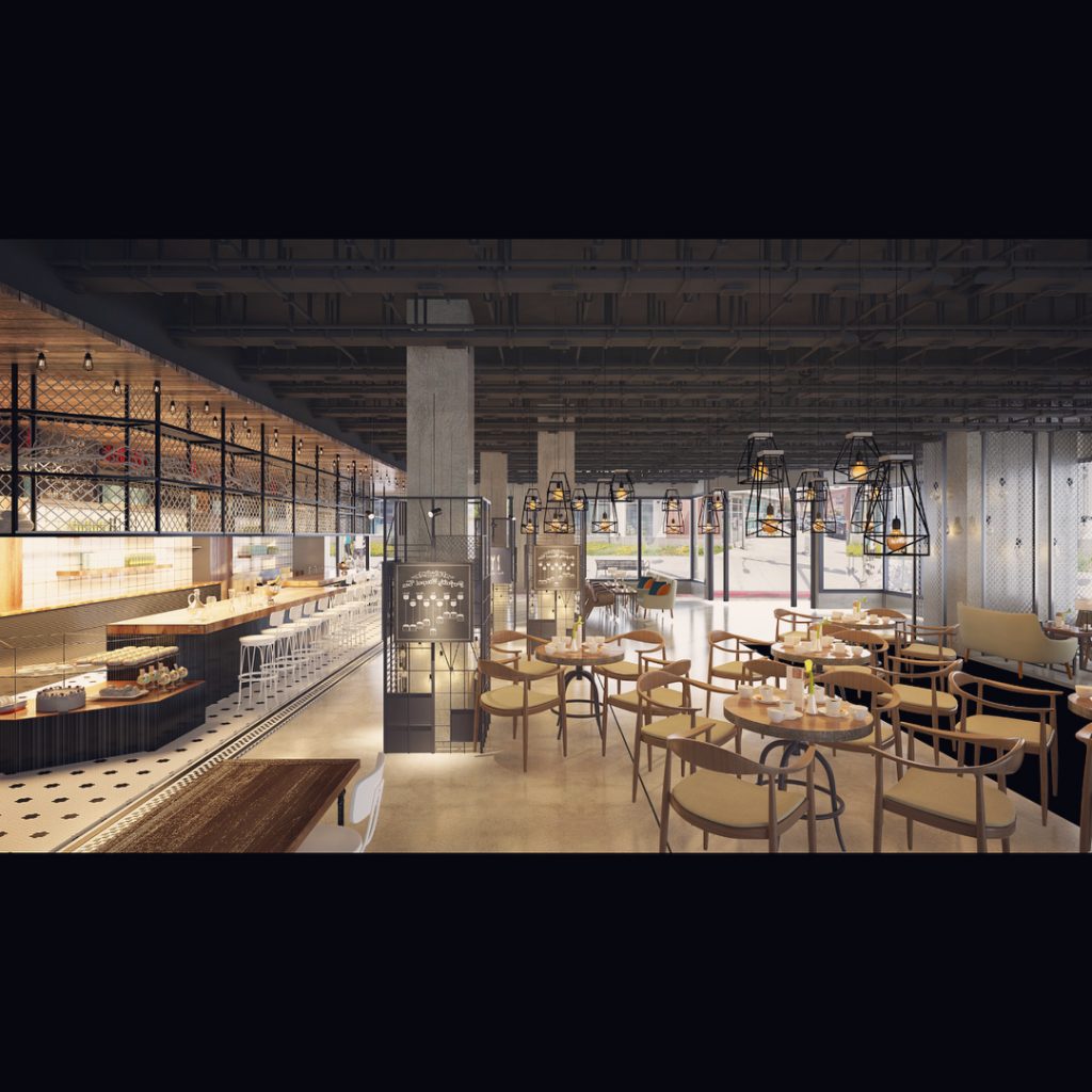 Hollywood Boulevard. LA restaurant render
/ Bakery & Asian market concep