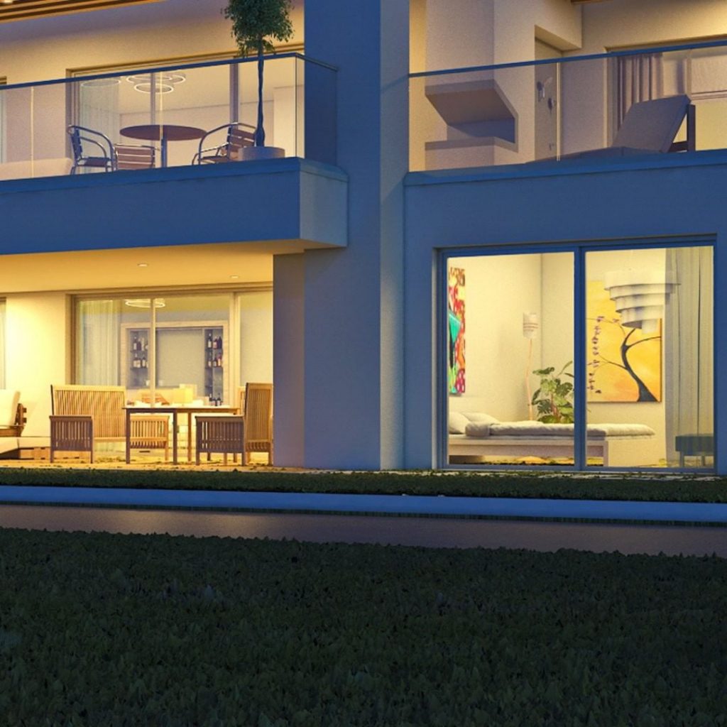 Night render of a villa under the moonlight