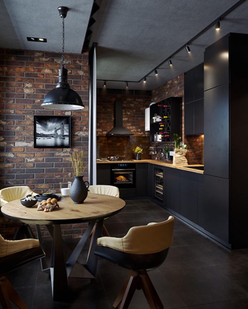 3D visualization of the interior of the kitchen in a loft style