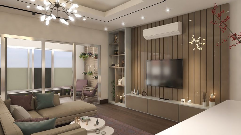 Living room and kitchen design.