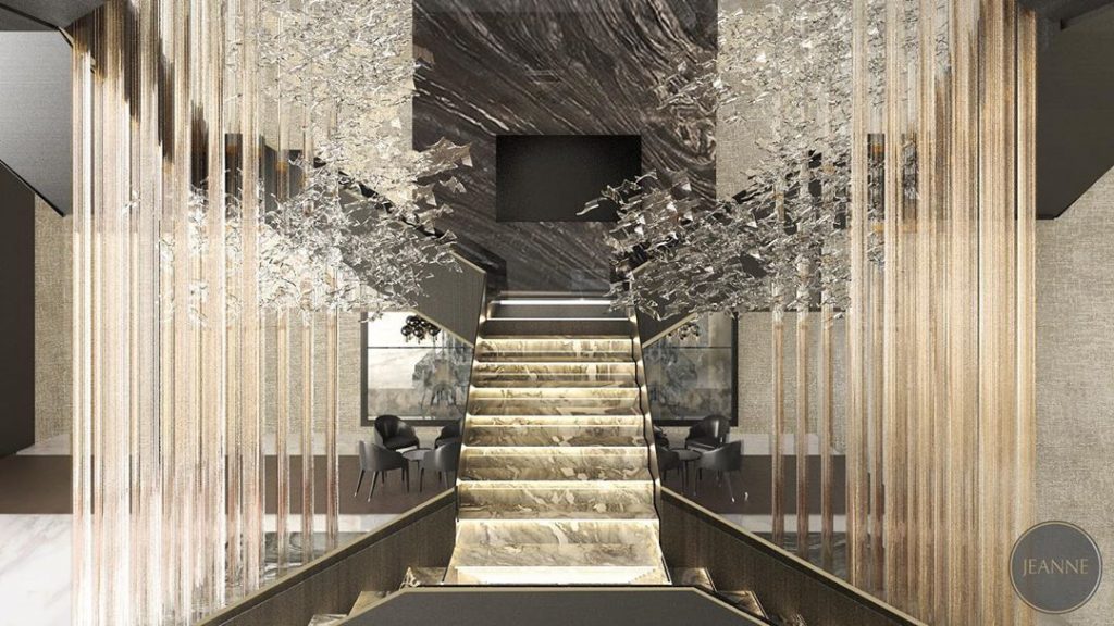 The great staircase that rises from the hallway of the palace and shows hundreds of suspects