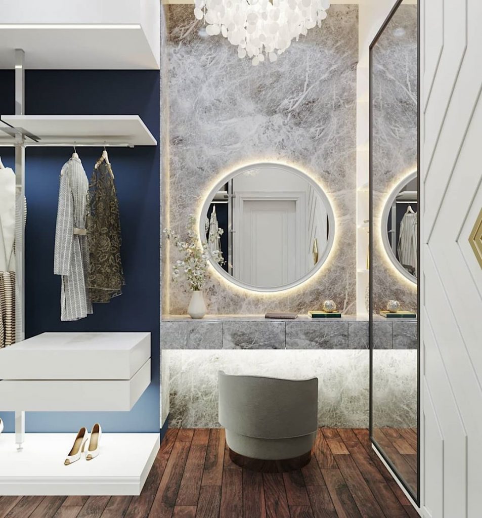Dream wardrobe
The changing room in our project is a real paradise for a girl!