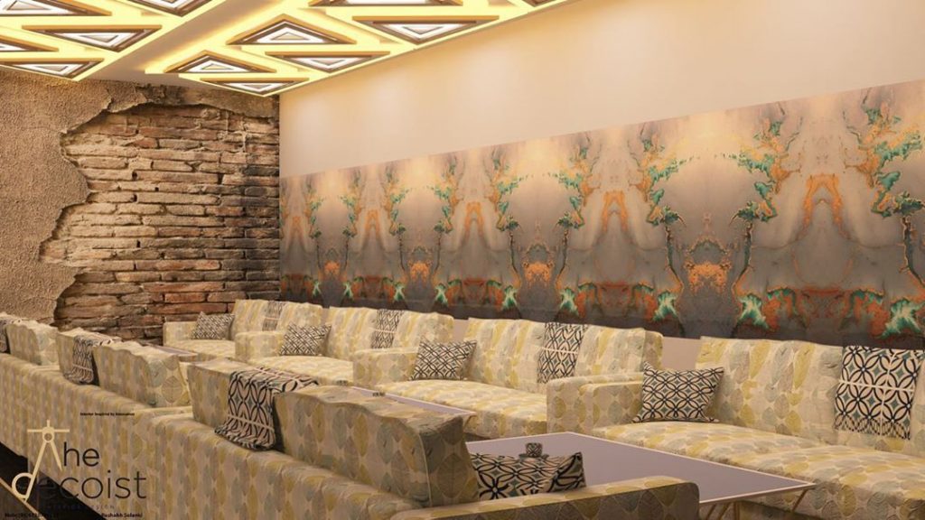 Hotel Interior - swipe Warm interior lighting with family seating, Cafe Interio