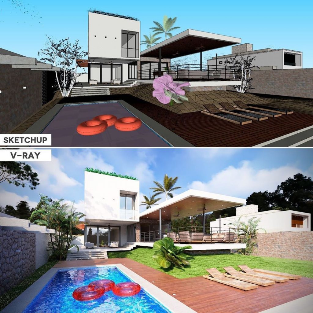 Model / rendering. Architecture and rendering by: (professor from the V-ray Connect course)