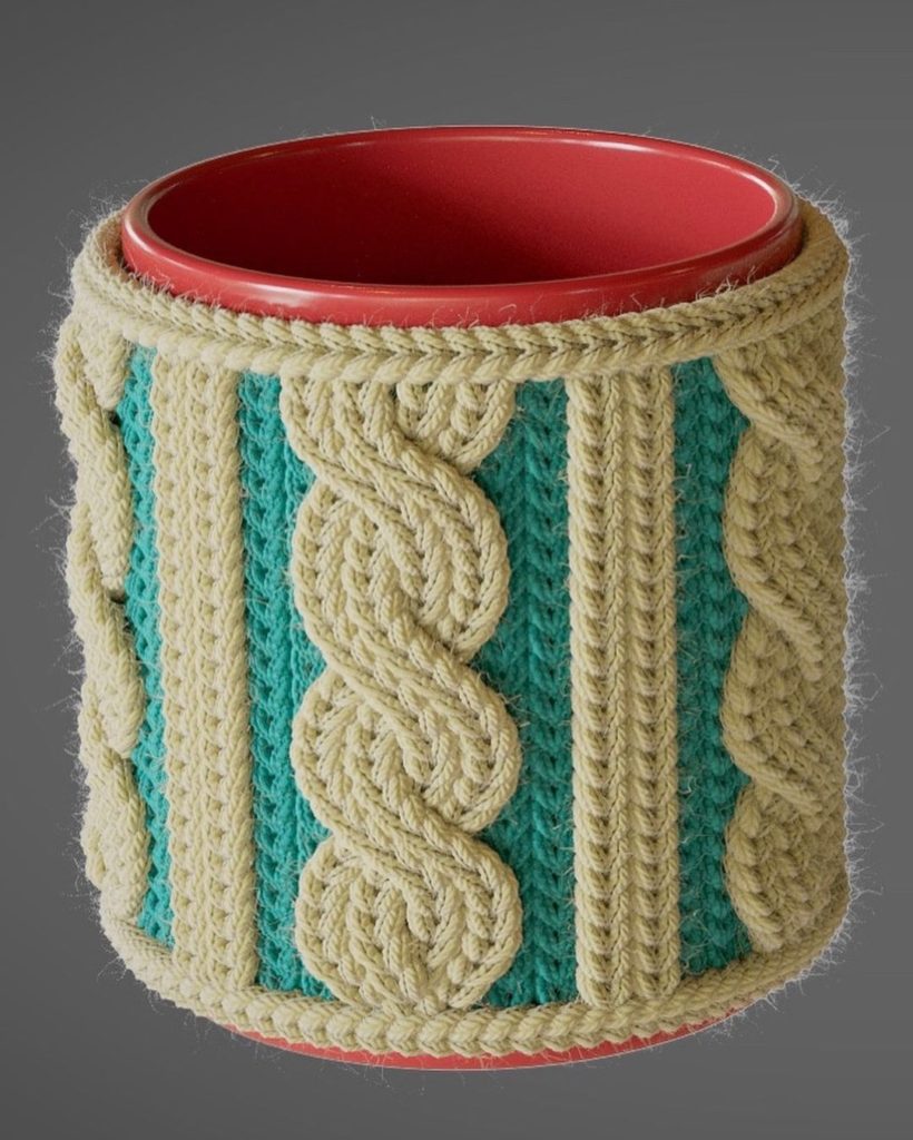 Enlarged the knitting. I retextured the thread for more detail.